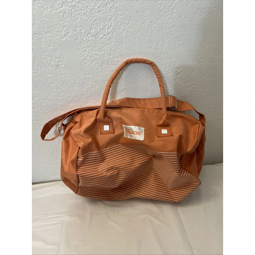 Vintage Jordache Duffel Bag Orange White Striped Retro 80s 90s ORIGINAL Zipper